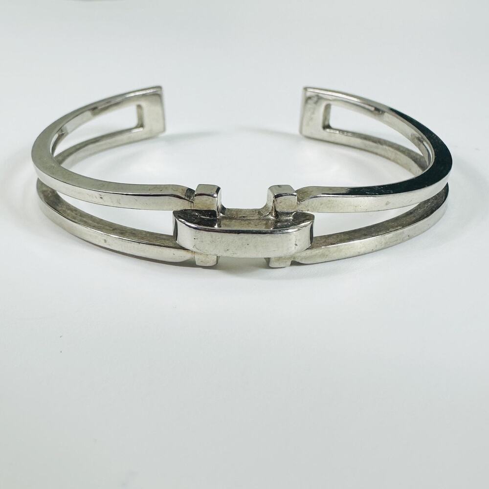 Salvatore Ferragamo Silver Tone Gancini Cuff Bracelet Made In Italy Designer